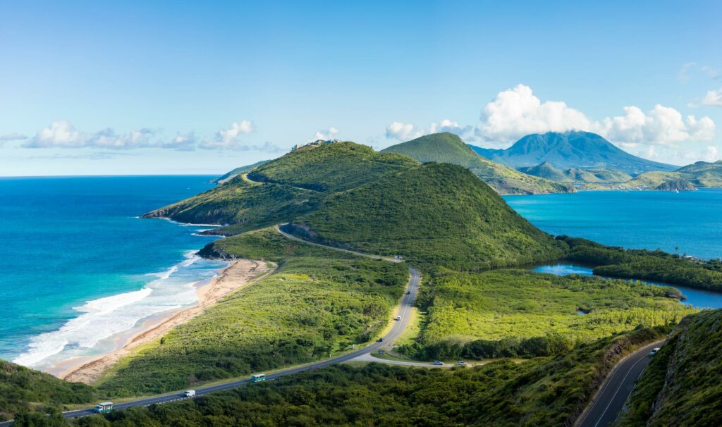 Panoramic View of Ocean and Hills in Saint Kitts