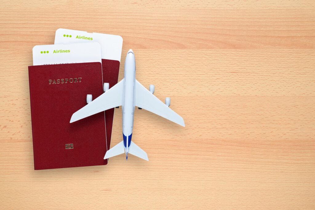 stock photo plane and passport visa