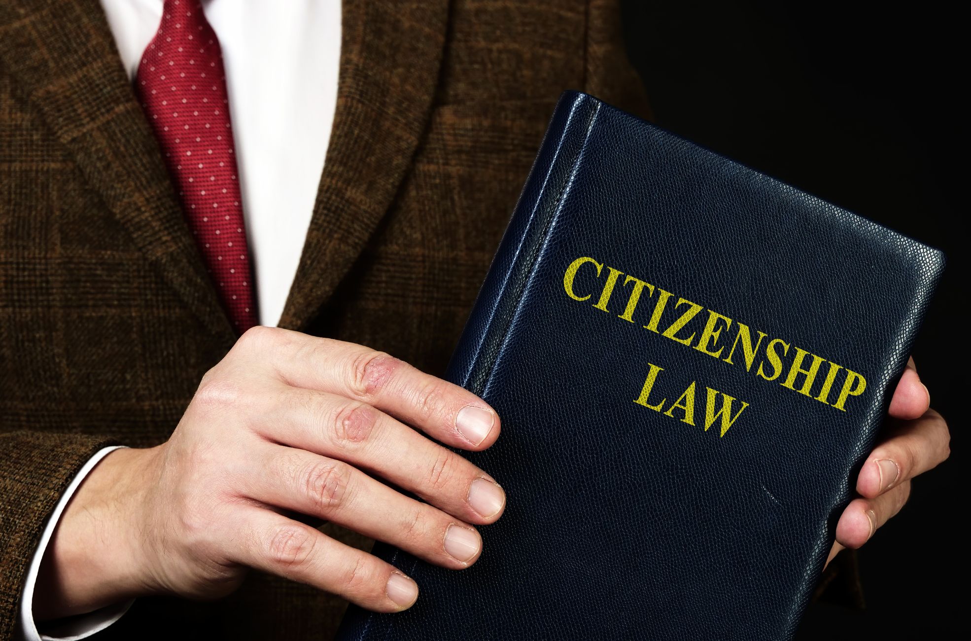 Stock Photo Book Held Title Citizenship Law