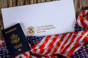 Stock Photo Showing US Flag And Passport