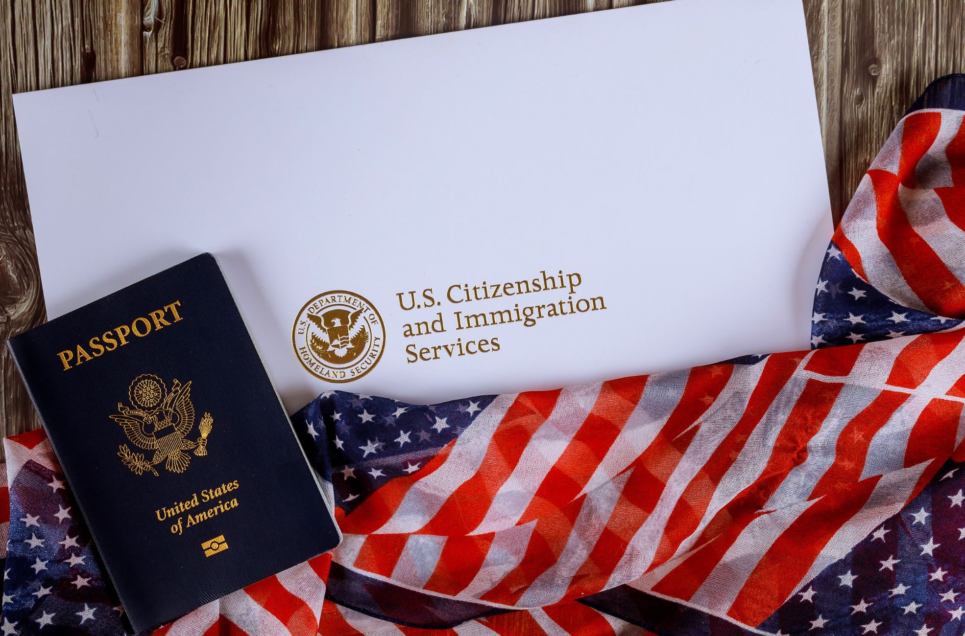 Stock Photo Showing US Flag And Passport