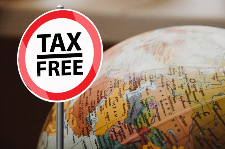 Stock Photo Showing Tax Free Countries With Sign And Globe