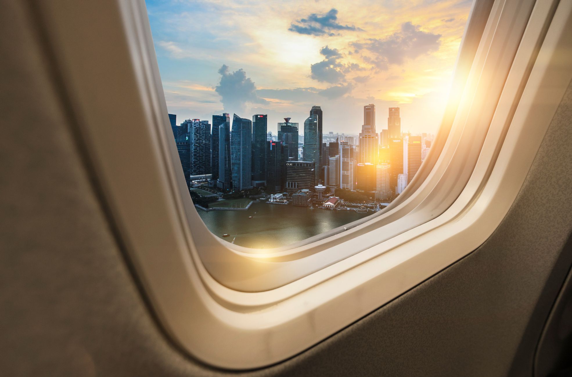 Airplane Window With City View