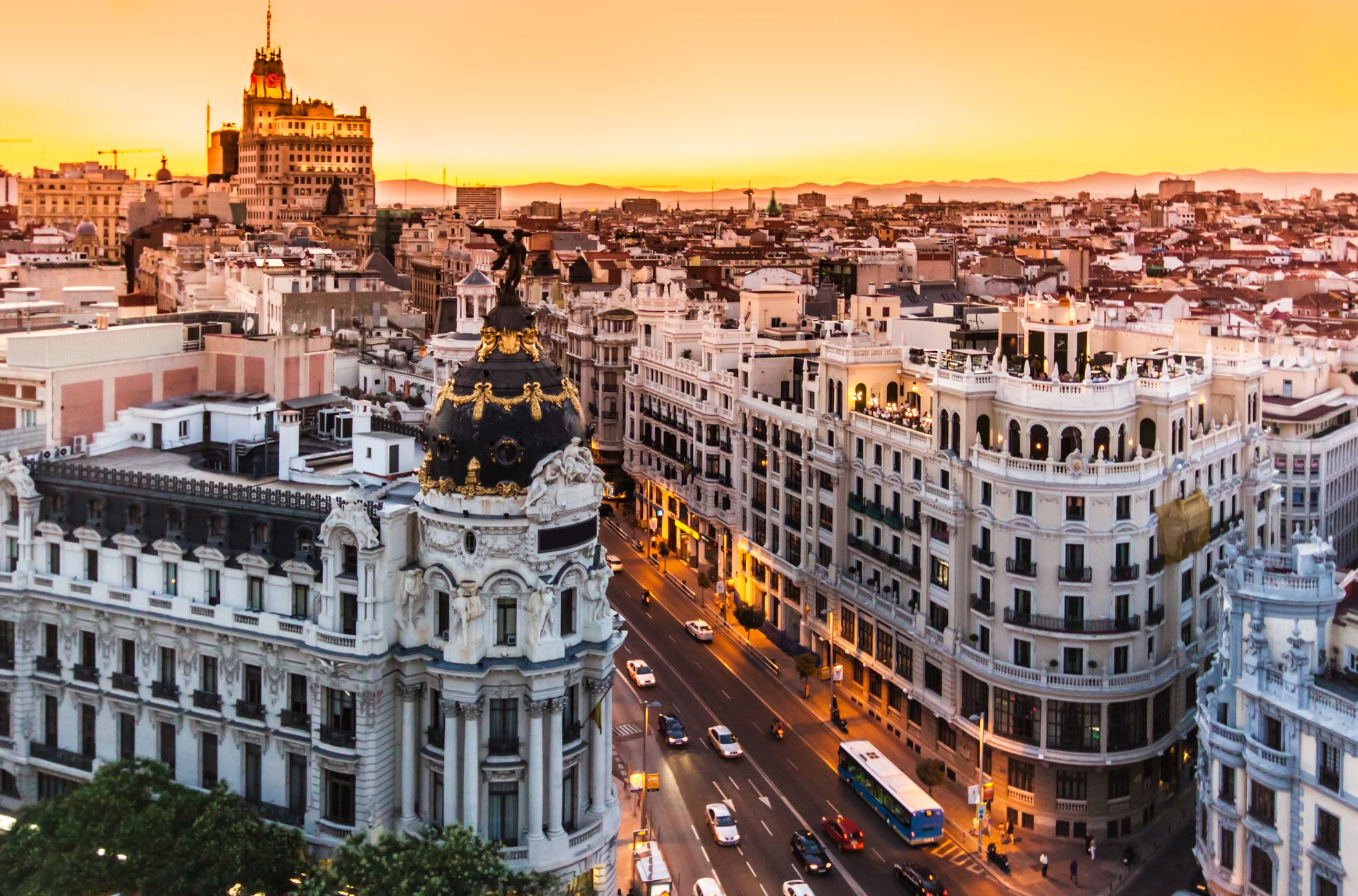 A photo of an evening sunset in Madrid, Spain.