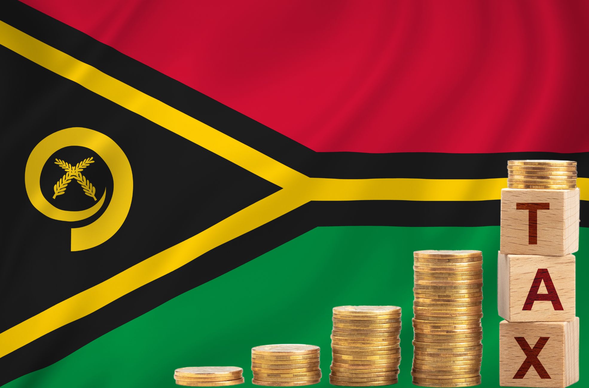 Vanuatu Flag With Money And Tex