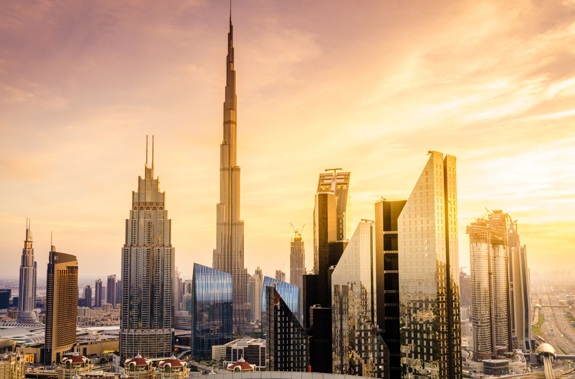 Golden Sunset In Dubai Over Cityscape