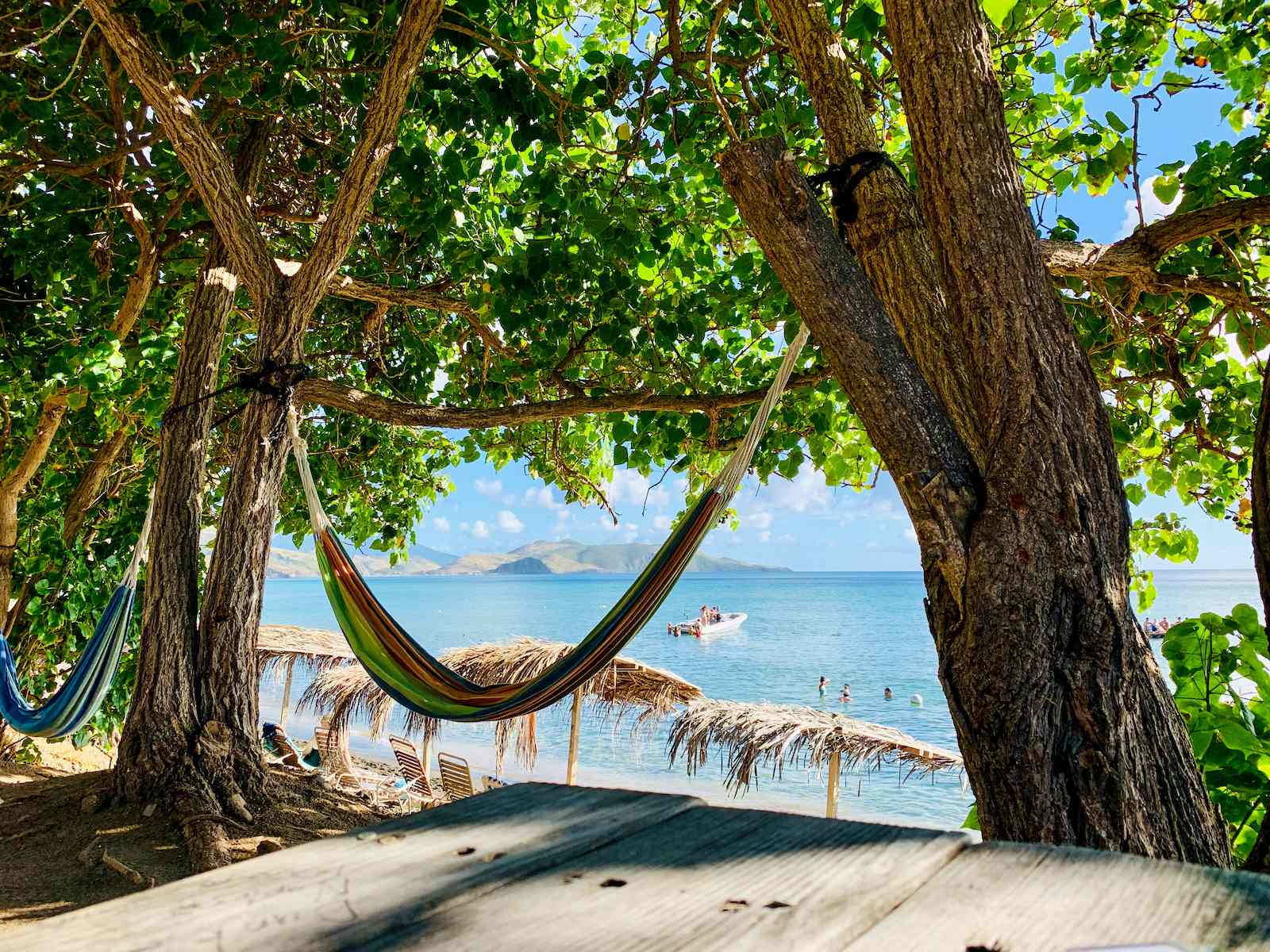 A hammock under a shady tree in Saint Kitts and Nevis.