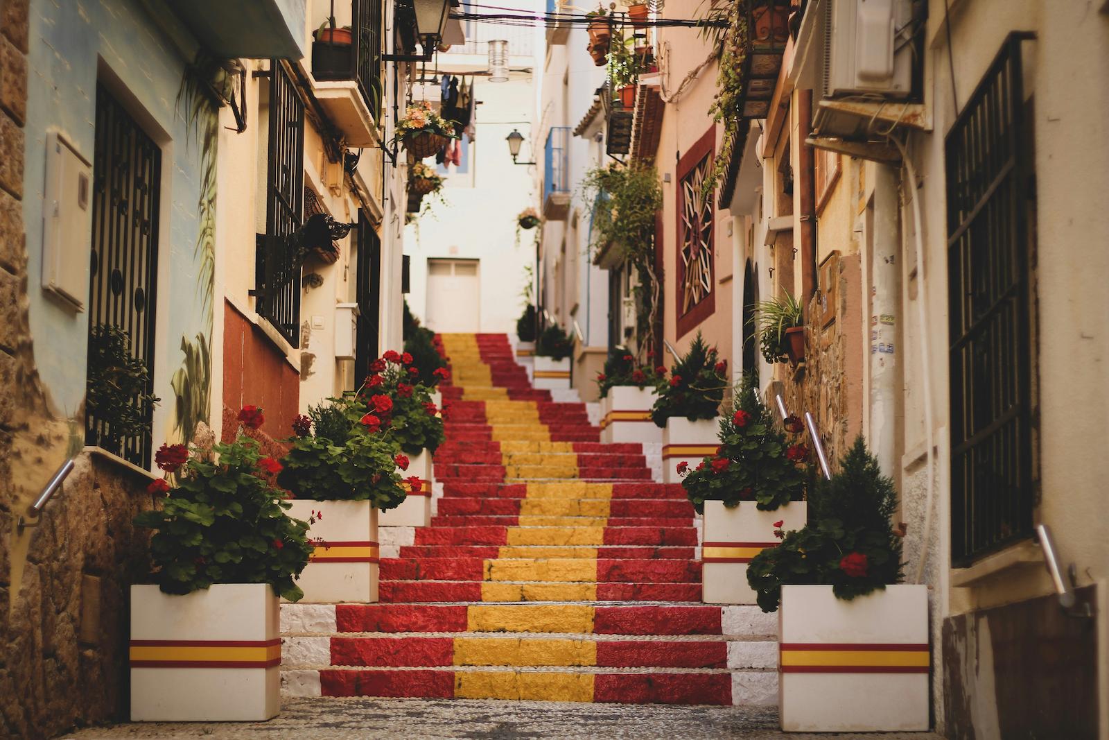 A photo of the stairs of Old Town, Calp, Spain. 