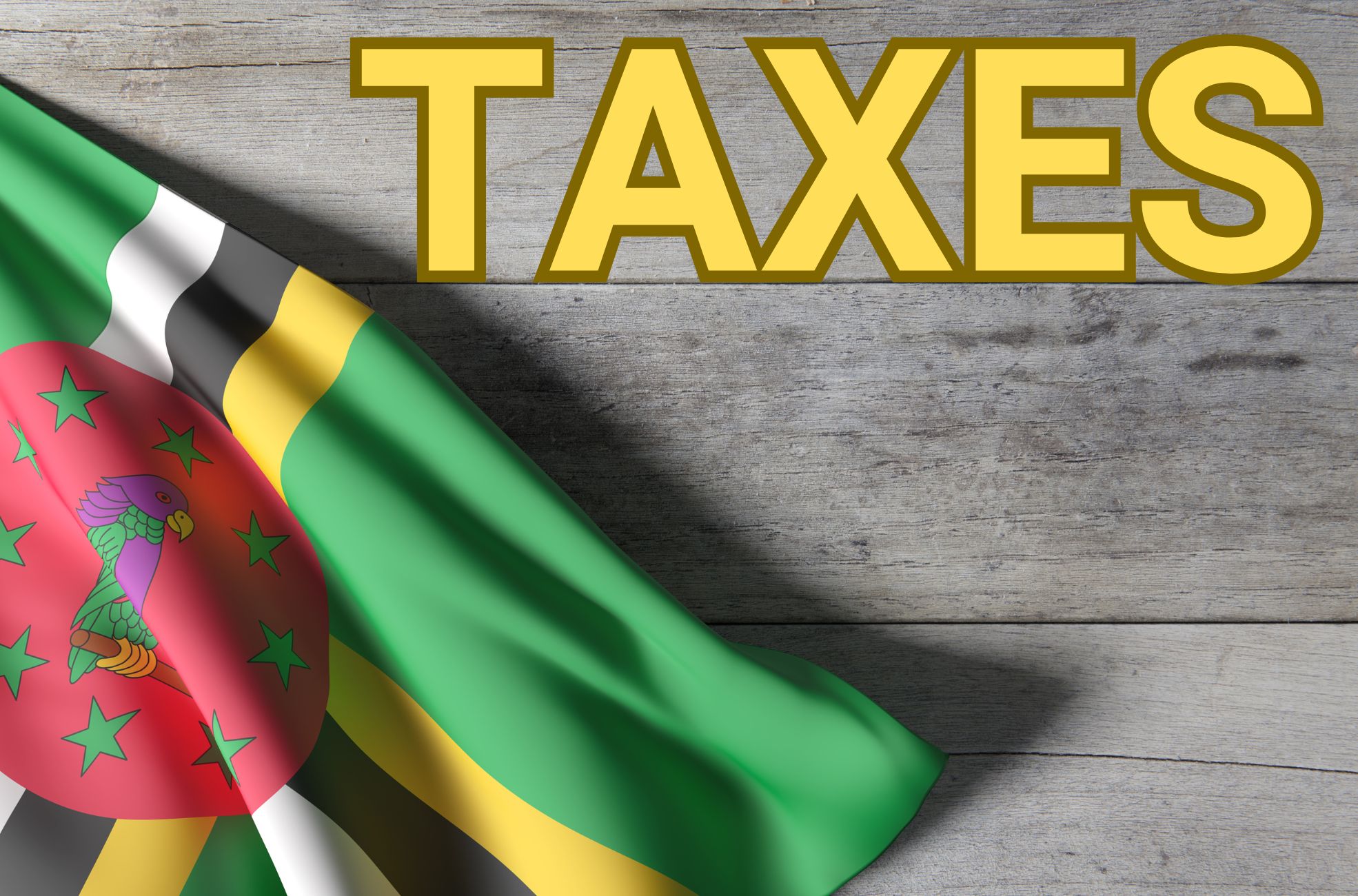 Flag Of Dominica With Word "Taxes"