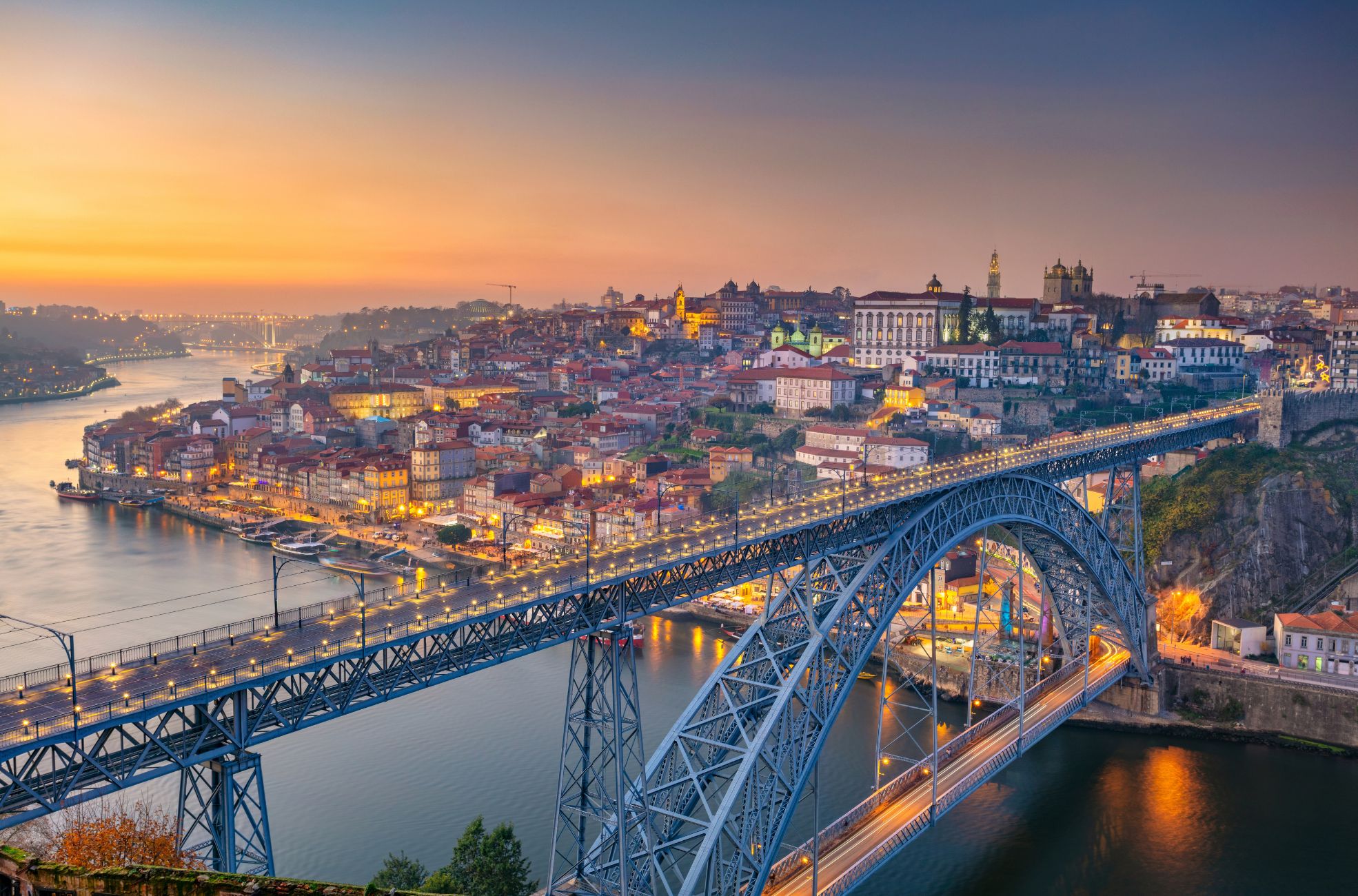 City, River And Bridge In Portugal