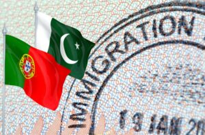 Flags Of Portugal And Pakistan With Immigration Stamp